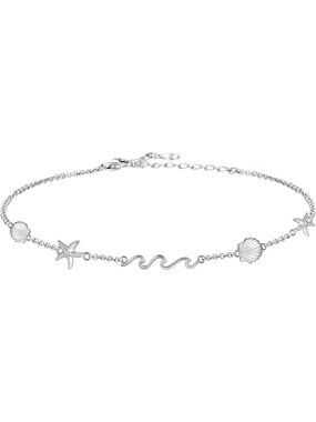 Sterling Silver Ocean Wave Shell Anklet, Sea Starfish Ankle Bracelet, Summer